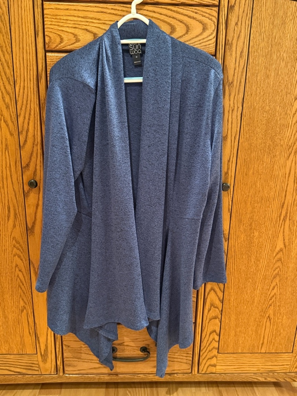 Clara Sun Woo Heathered Blue Open Drape Cardigan